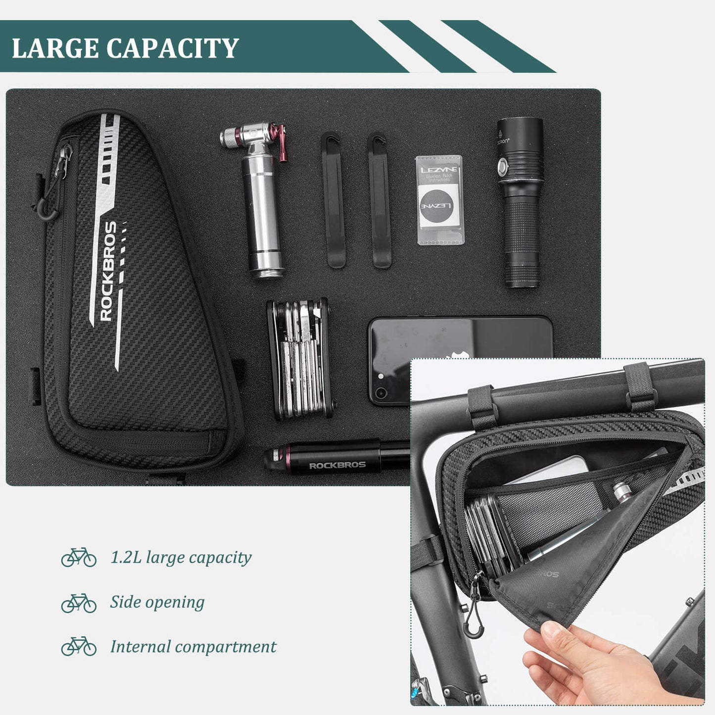 ROCKBROS Top Tube Bike Frame Bag Triangle Storage Pouch