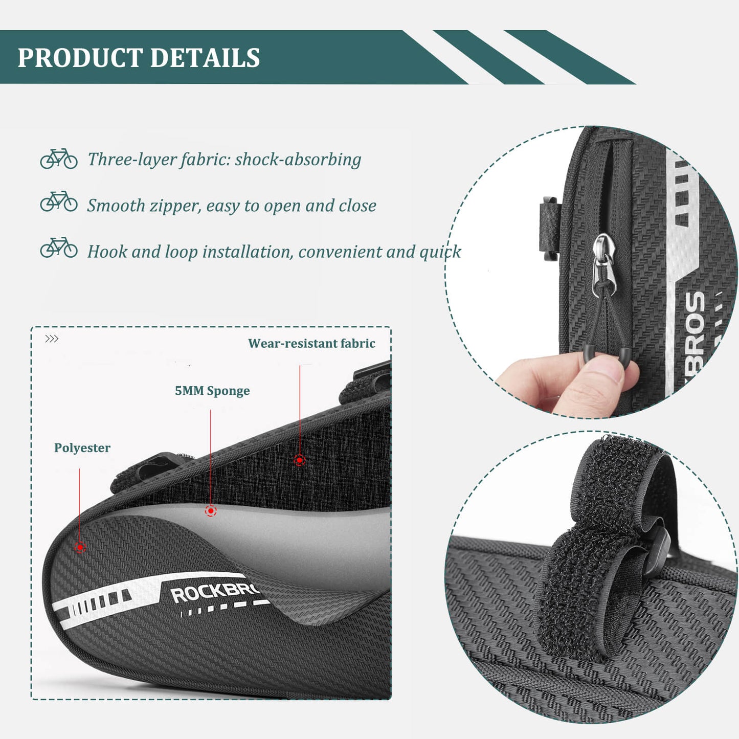 ROCKBROS Top Tube Bike Frame Bag Triangle Storage Pouch
