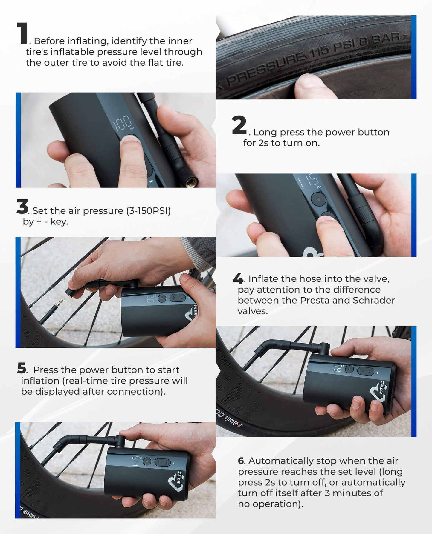 ROCKBROS Portable Electric Air Pump with 150 PSI